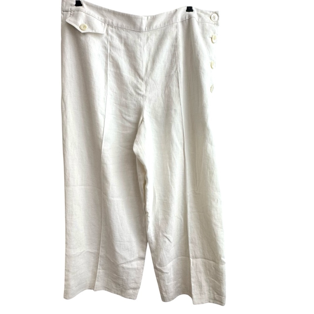 J PETERMAN 100% Linen High Waist Wide Leg Lined Ivory Women’s Pants SZ 18